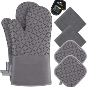 6-Piece Oven Mitts and Pot Holders Set – Heat Resistant Kitchen Gloves up to 500°F, Cotton & Silicone