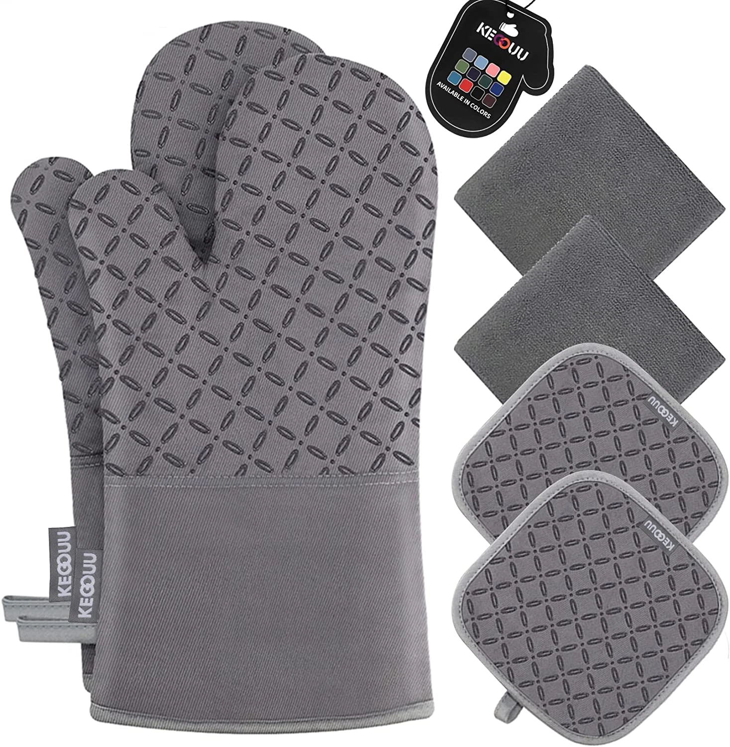 6-Piece Oven Mitts and Pot Holders Set – Heat Resistant Kitchen Gloves up to 500°F, Cotton & Silicone