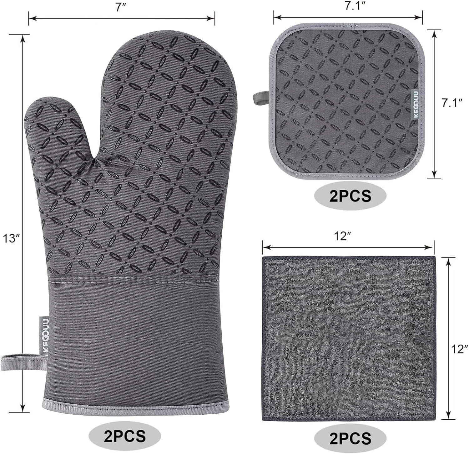 6-Piece Oven Mitts and Pot Holders Set – Heat Resistant Kitchen Gloves up to 500°F, Cotton & Silicone - Image 6