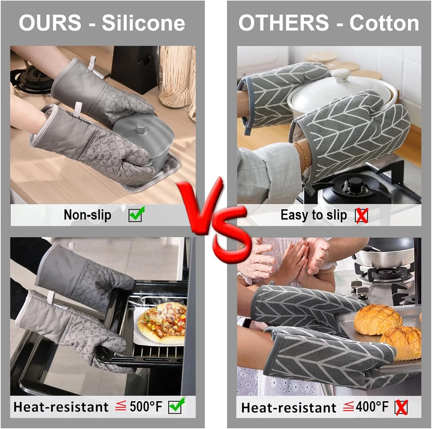 6-Piece Oven Mitts and Pot Holders Set – Heat Resistant Kitchen Gloves up to 500°F, Cotton & Silicone - Image 5
