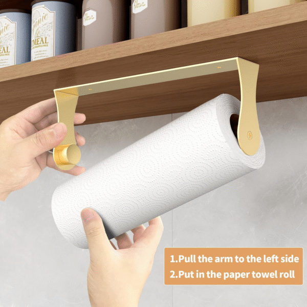 Gold Under-Cabinet Paper Towel Holder – Stainless Steel Kitchen Accessory, Space-Saving Design - Image 6