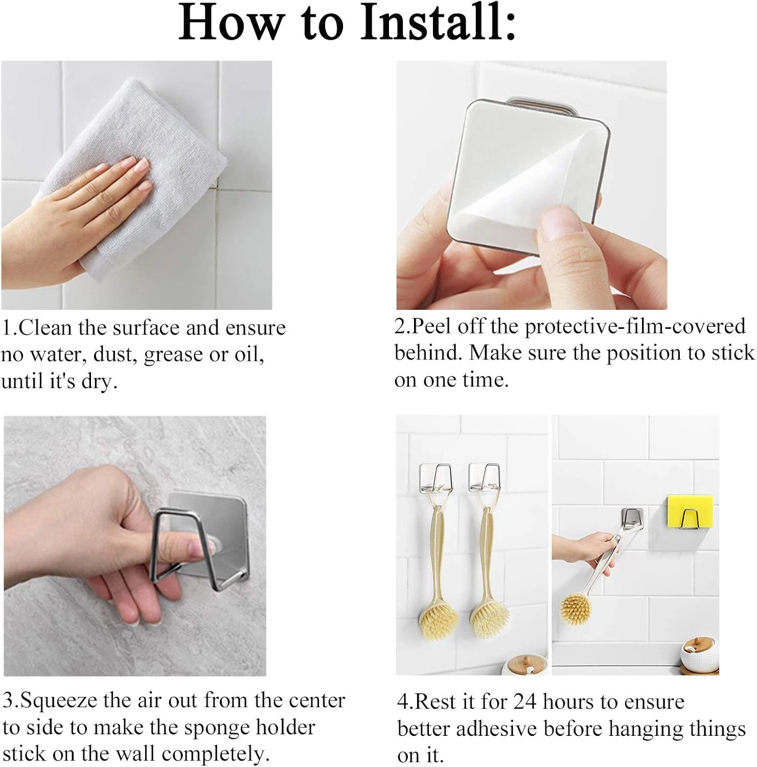 Adhesive Stainless Steel Sink Sponge Holder β Waterproof Kitchen Caddy Organizer (Set of 2) - Image 4