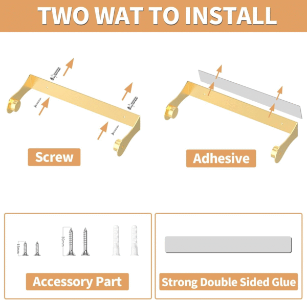 Gold Under-Cabinet Paper Towel Holder – Stainless Steel Kitchen Accessory, Space-Saving Design - Image 4